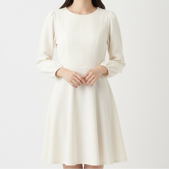 Express Dresses & Skirts - Express Women's Dress XS Midi Ivory Swing Long Sleeve A-Line Round Neck